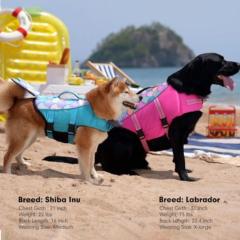 cyeollo Store Dog Life Jacket Reflective Mermaid Dog Life Vest for Swimming Boating, High Buoyancy Pet Life Preserver Lightweight Large Dogs Lifejackets with Front Float, Pink XL - Image 5